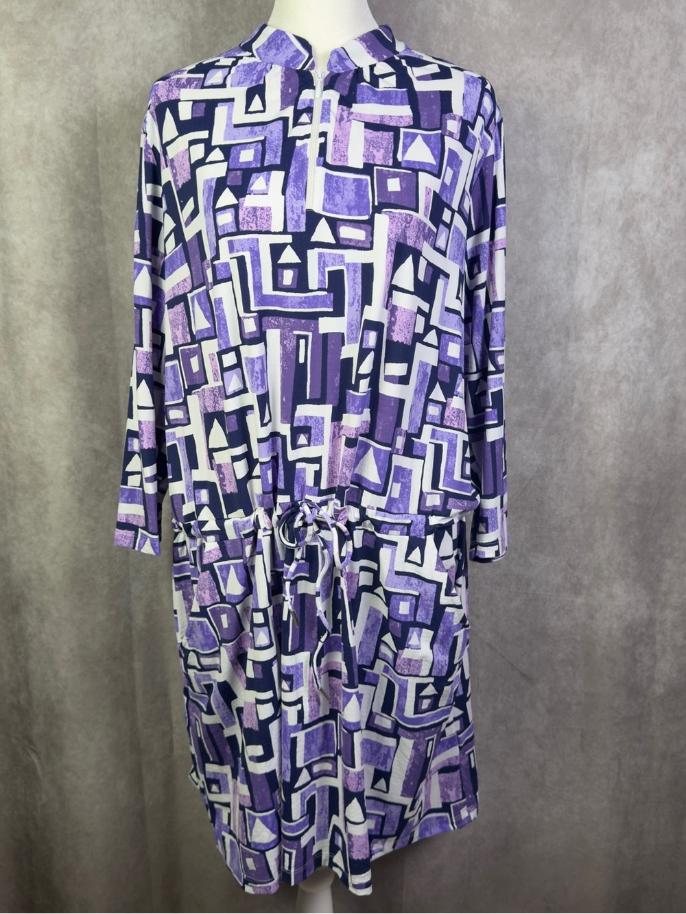 IBKUL Dress Womens Dress XL Purple Geometric Quarter Zip Waist Tie Athletic - Picture 1 of 9
